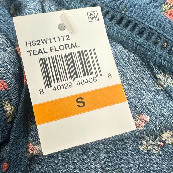 NEW! Hippie Rose Tank Top Sleeveless Small Teal‎ Floral Rayon Relaxed Fit - Picture 7 of 12